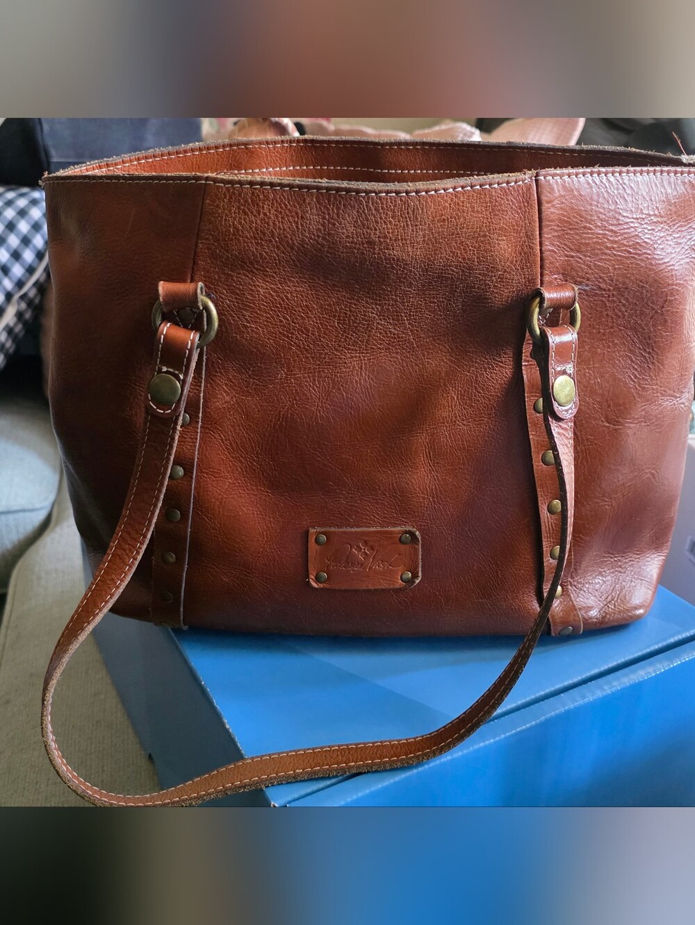 Patricia Nash Chestnut Brown Leather Messenger Tote
